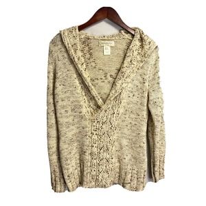VTG Susan Bristol Women’s Wrap V-neck Hooded Sweater Chunky Open Knit Size Small